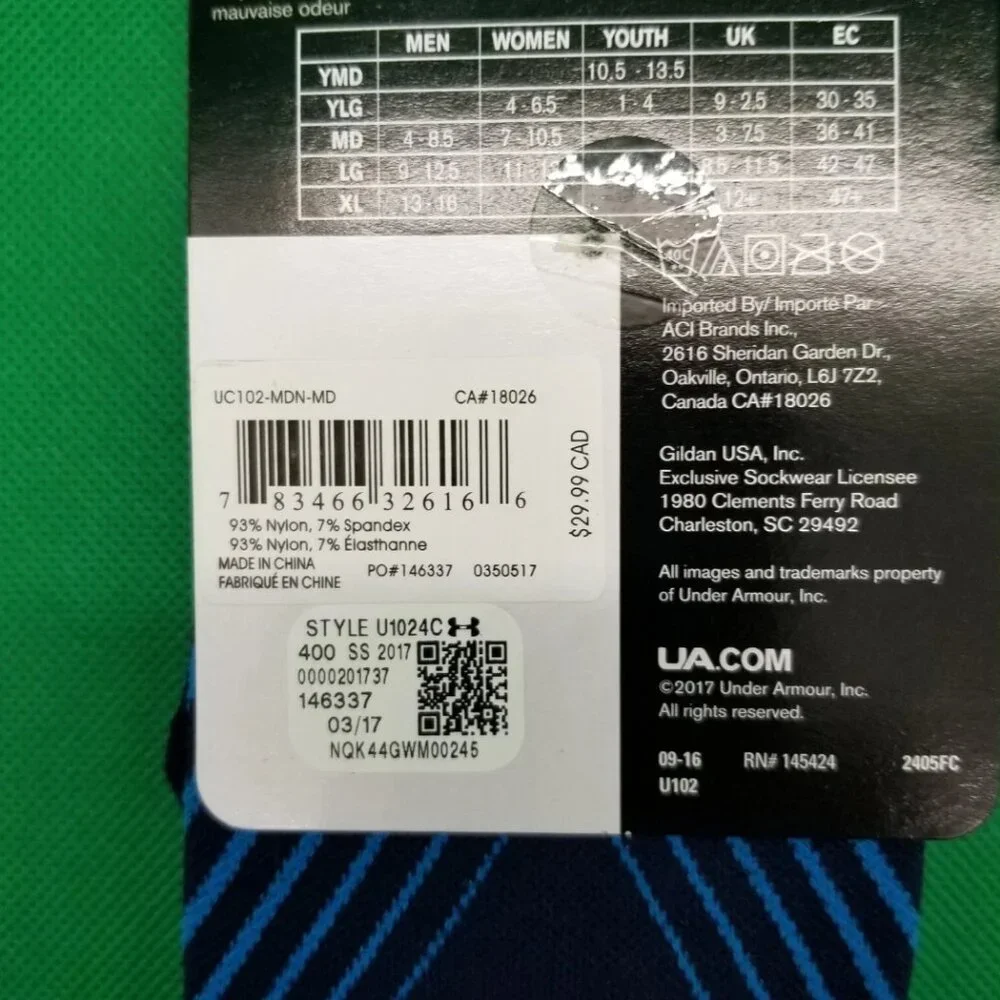 Under Armour Navy Blue UA Hockey Elite U1021-MDN-MD Over The Calf OTC Socks